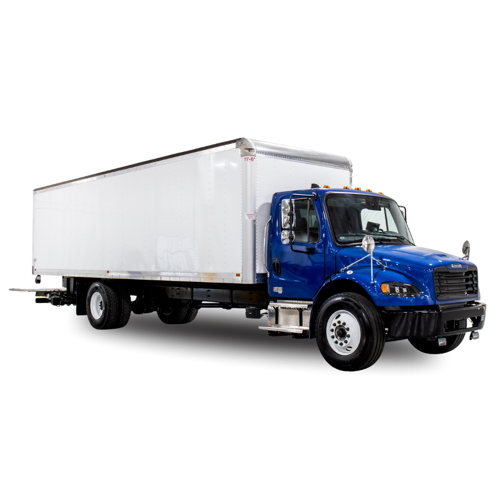 Blue freightliner box truck